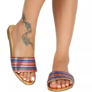 🌈Colorful Gold Rainbow Pride Slide Flats ~ no box